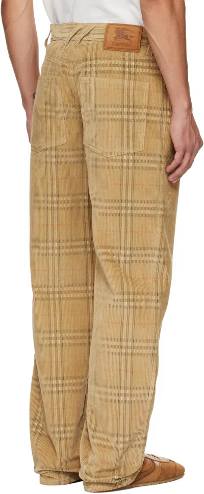 Burberry Sand-coloured Check Corduroy Trousers In Brown