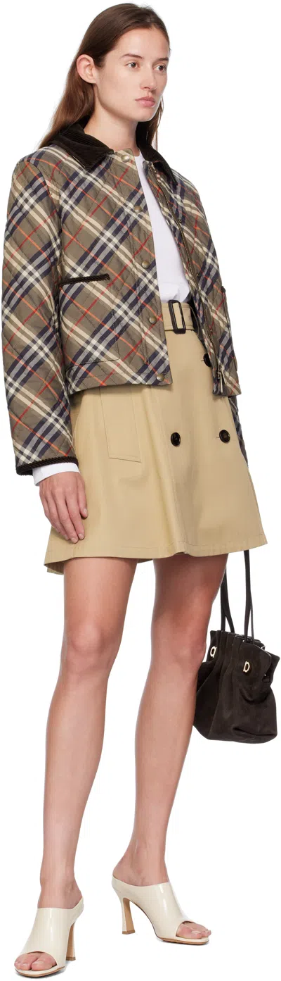 Burberry A-line Cotton Skirt With Belt And Pocket In Brown