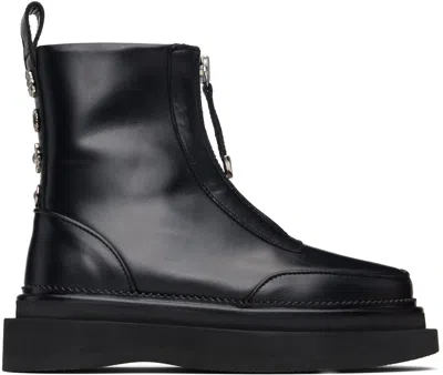 Toga ブラック ハードレザー ブーツ In Black