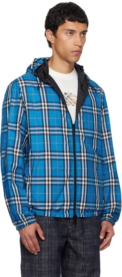Burberry Reversible Check Hooded Jacket In Blue