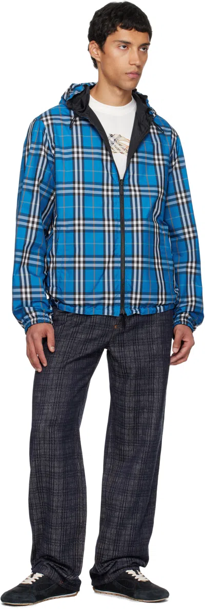 Burberry Reversible Check Hooded Jacket In Blue