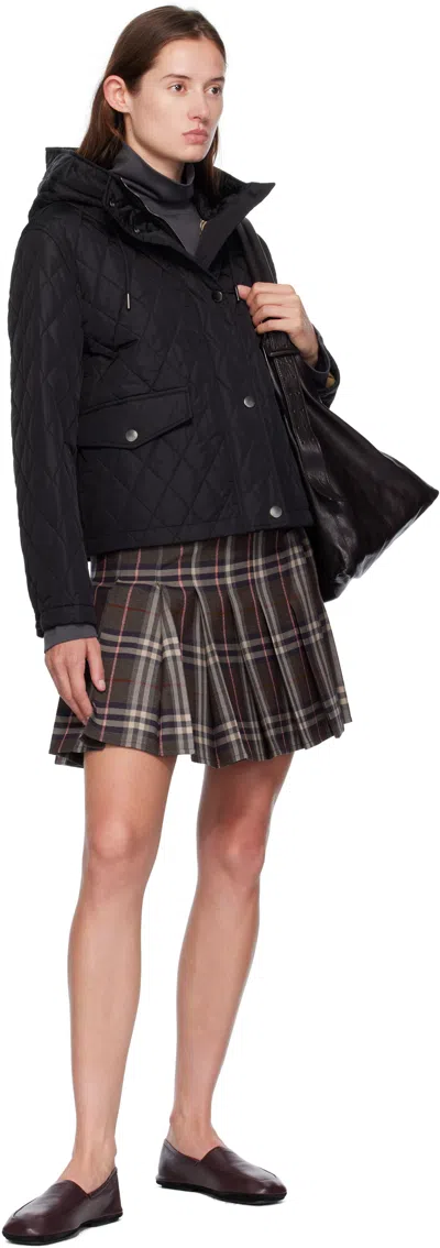 Burberry Leather-trimmed Pleated Checked Wool Mini Skirt In Brown