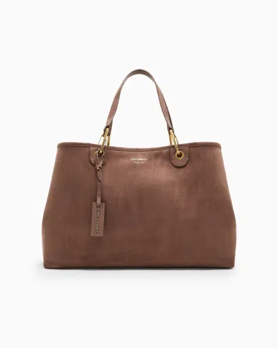 Emporio Armani Sac Cabas Myea Grande Taille En Faux Cuir Suédé In Sand