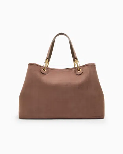 Emporio Armani Sac Cabas Myea Grande Taille En Faux Cuir Suédé In Sand