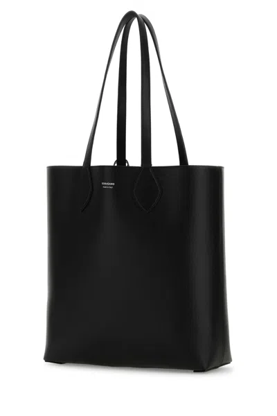 Ferragamo Black Leather Allover Shopping Bag