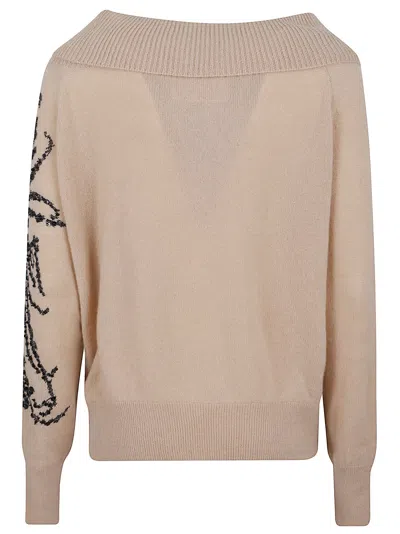 Ermanno Scervino Cashmere Sweater With Boat Neck Design In Neutral