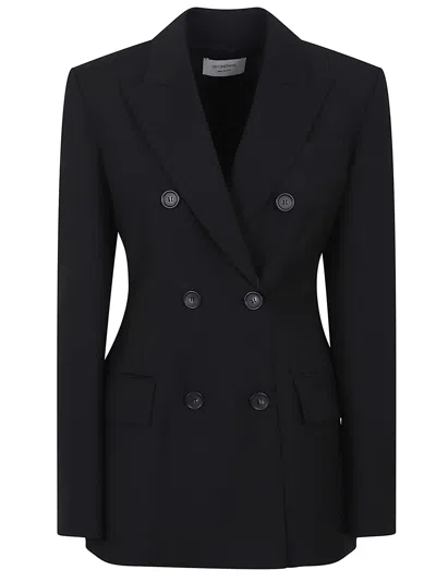 Sportmax Double-breasted Brown Wool Jacket In Black