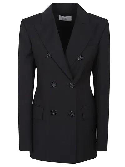 Sportmax Double-breasted Brown Wool Jacket In Black