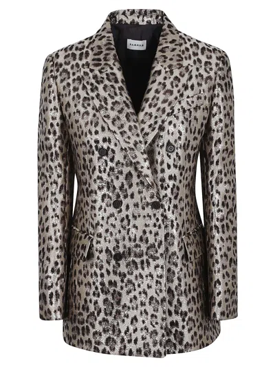P.a.r.o.s.h Double-breasted Leopard Print Blazer With Textured Finish In Gold