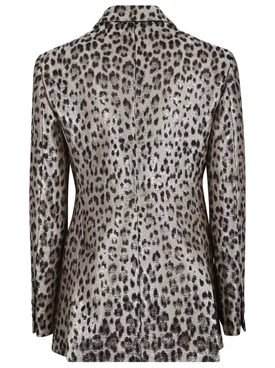 P.a.r.o.s.h Double-breasted Leopard Print Blazer With Textured Finish In Gold