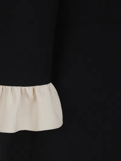 Valentino Womens Navy Betulla Ruffled V-neck Wool And Silk Midi Dress In Black