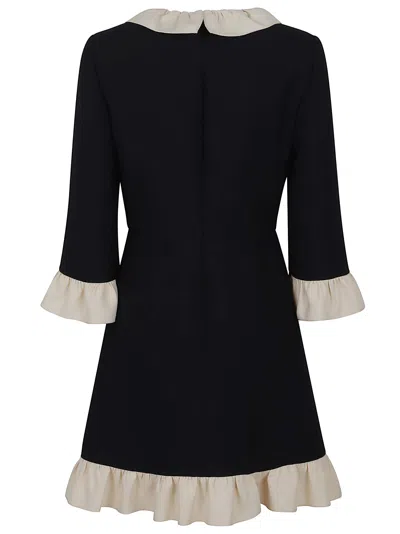 Valentino Womens Navy Betulla Ruffled V-neck Wool And Silk Midi Dress In Black