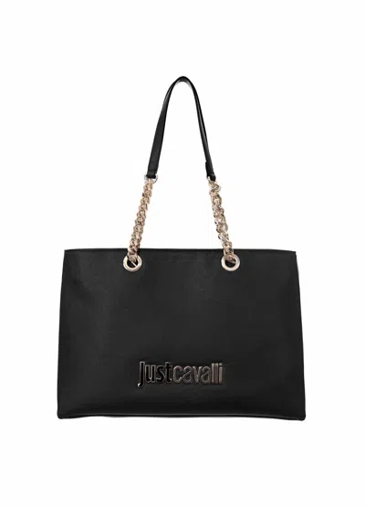 Just Cavalli Chain Logo Tote Bag In Black