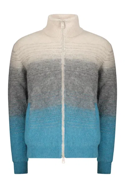 Herno High Collar Zipped Cardigan In Blue