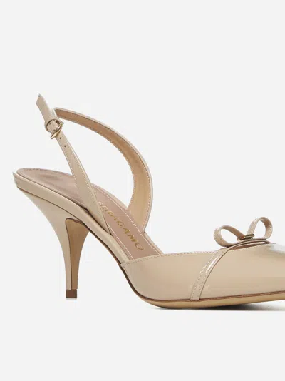 Ferragamo Gylla 70 Patent Leather Slingback Pumps In Beige