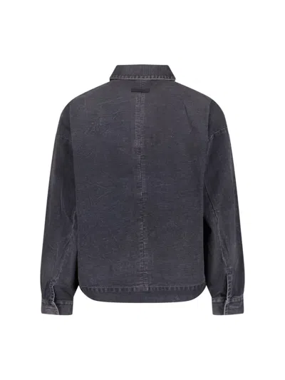 Fear Of God Mens Washed Black Utility Cropped Denim Jacket In Brown
