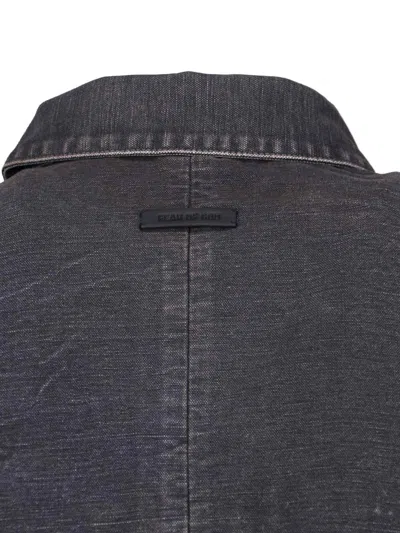 Fear Of God Mens Washed Black Utility Cropped Denim Jacket In Brown