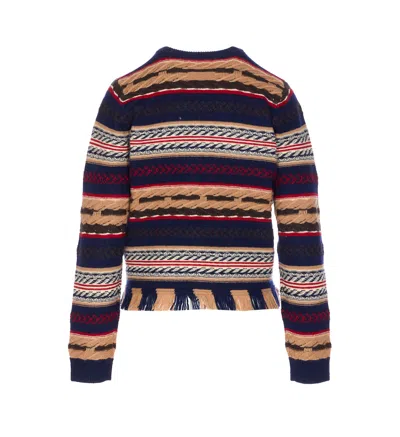 Guest In Residence Western Fringed Striped Wool And Cashmere-blend Sweater In Blue