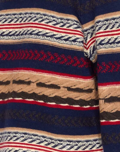 Guest In Residence Western Fringed Striped Wool And Cashmere-blend Sweater In Blue