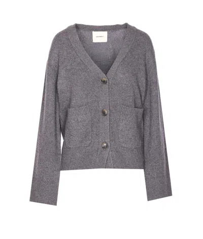 Lisa Yang V-neck Knit Cardigan With Front Buttons In Gray