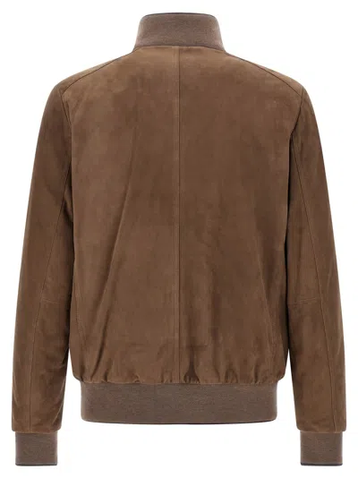 Moorer Buttoned High Neck Jacket In Brown