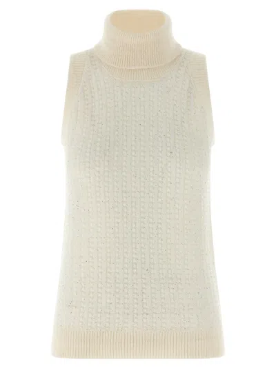 Peserico Turtleneck Sleeveless Knit Sweater Design In White