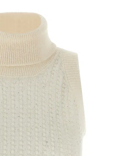 Peserico Turtleneck Sleeveless Knit Sweater Design In White