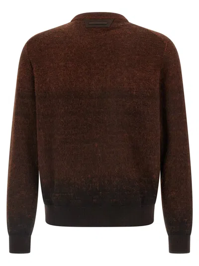 Berluti Ribbed Knit Sweater Textured Fabric In Brown