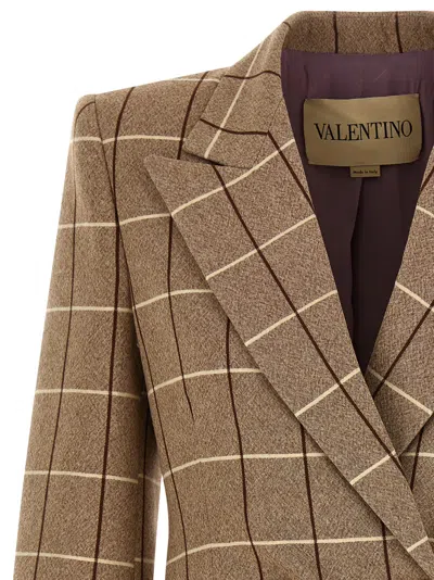 Valentino Checked Double-breasted Virgin Wool Blazer In Brown