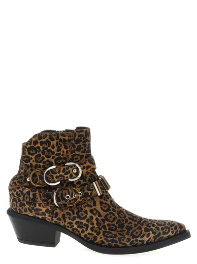 Pinko Animal Print Ankle Boots With Block Heel In Brown