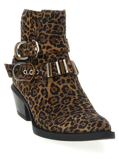 Pinko Animal Print Ankle Boots With Block Heel In Brown