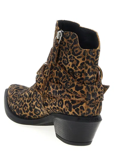 Pinko Animal Print Ankle Boots With Block Heel In Brown