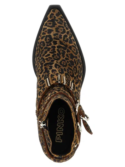 Pinko Animal Print Ankle Boots With Block Heel In Brown