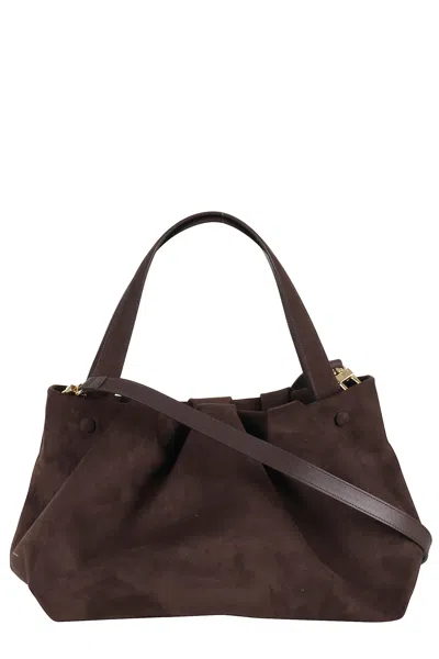 Themoirè Suede Athena Handbag With Adjustable Strap In Brown