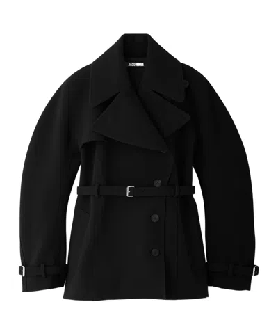 Jacquemus Womens Black Ovalo Court Belted Stetch-woven Trench Coat