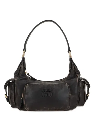Miu Miu Lambskin Tote Bag In Brown