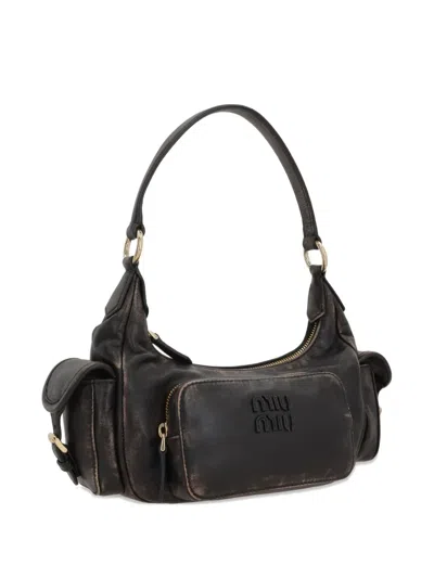 Miu Miu Lambskin Tote Bag In Brown