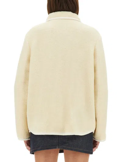 Apc Stylish Coat With Large Pockets And Trim In Neutral