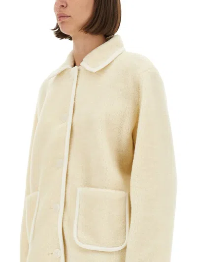 Apc Stylish Coat With Large Pockets And Trim In Neutral