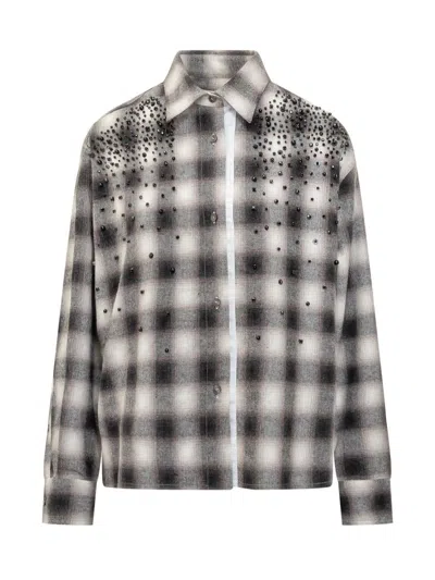 Des_phemmes Des Phemmes Shirt In Plaid With Rhinestones In Gray