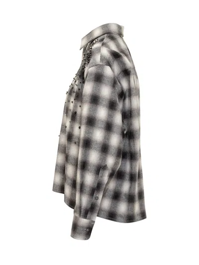 Des_phemmes Des Phemmes Shirt In Plaid With Rhinestones In Gray