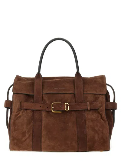 Marc Jacobs Buckle Double Handle Structured Suede Top In Brown