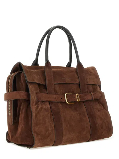Marc Jacobs Buckle Double Handle Structured Suede Top In Brown