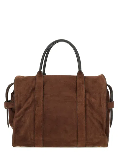 Marc Jacobs Buckle Double Handle Structured Suede Top In Brown