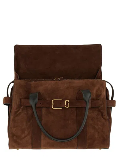 Marc Jacobs Buckle Double Handle Structured Suede Top In Brown
