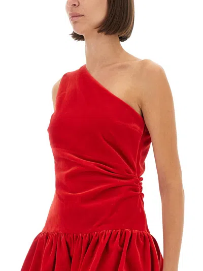 Patou Oneshoulder Mini Dress Bloomer Effect In Red