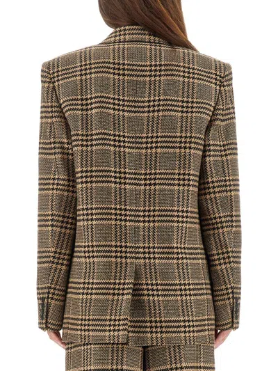Saint Laurent Double-breasted Check Pattern Jacket In Neutral