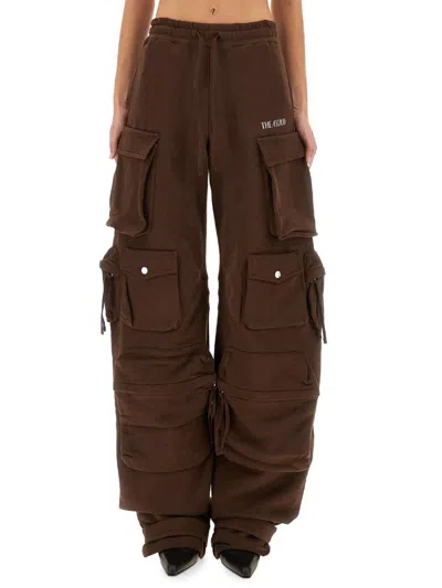 Attico Brown Cargo Pants With Elastic Drawstring Waist And Logo Lettering On The Front In Cotton Woman In Brown