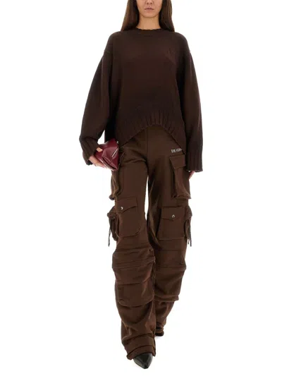 Attico Brown Cargo Pants With Elastic Drawstring Waist And Logo Lettering On The Front In Cotton Woman In Brown