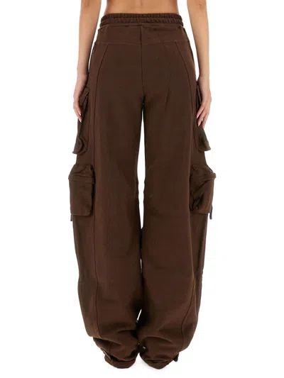 Attico Brown Cargo Pants With Elastic Drawstring Waist And Logo Lettering On The Front In Cotton Woman In Brown
